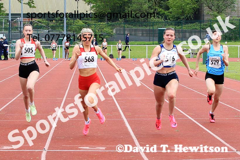 Womens Under-17s 100 metres, 2023 North Eastern Track and Field Champs., Middlesbrough Sports Village, Middlesbrough. Photo: David T. Hewitson/Sports for All Pics